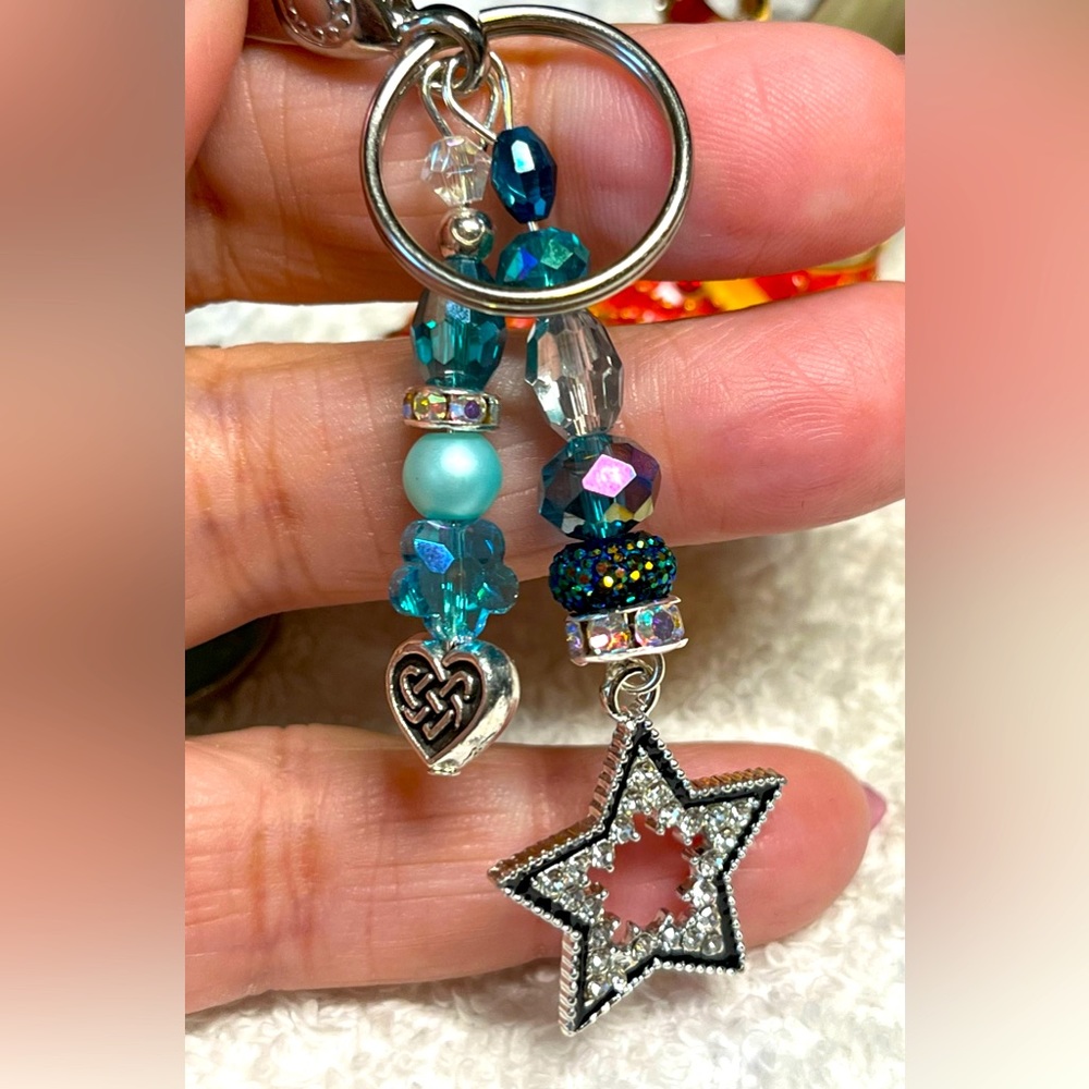 Blue and silver star shaped charm -purse bling /keychain